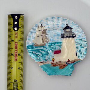 Hand-Painted Seashell Art- Lighthouse & Sailing Ship Coastal Decor